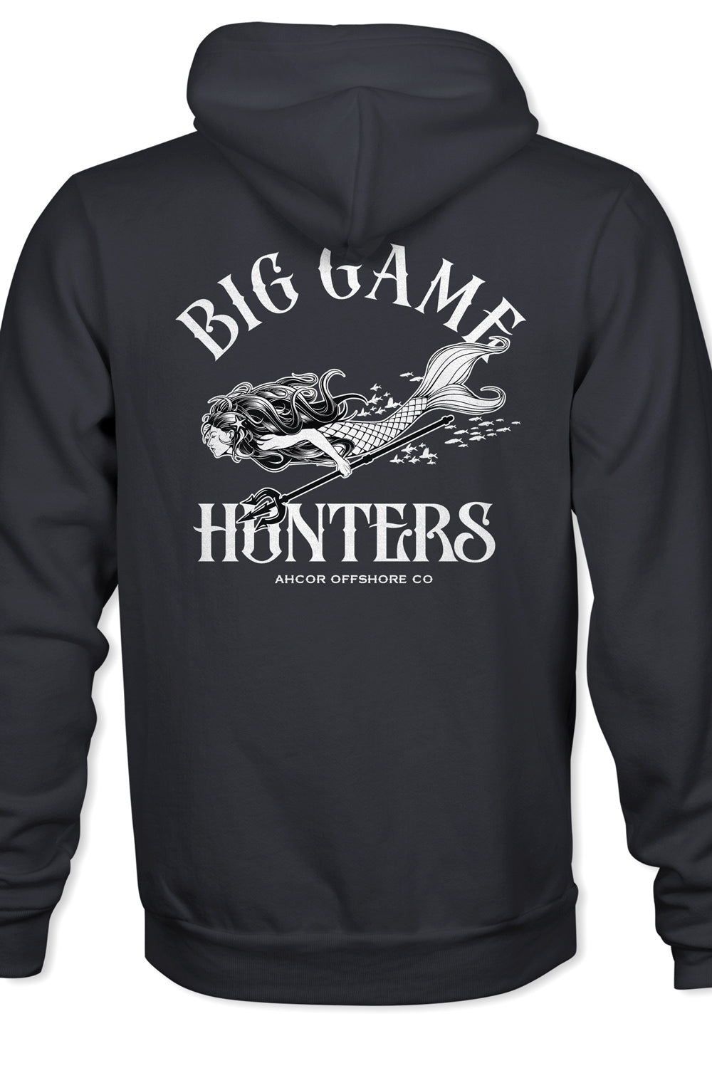 Unisex hoodie with mermaid design back image.