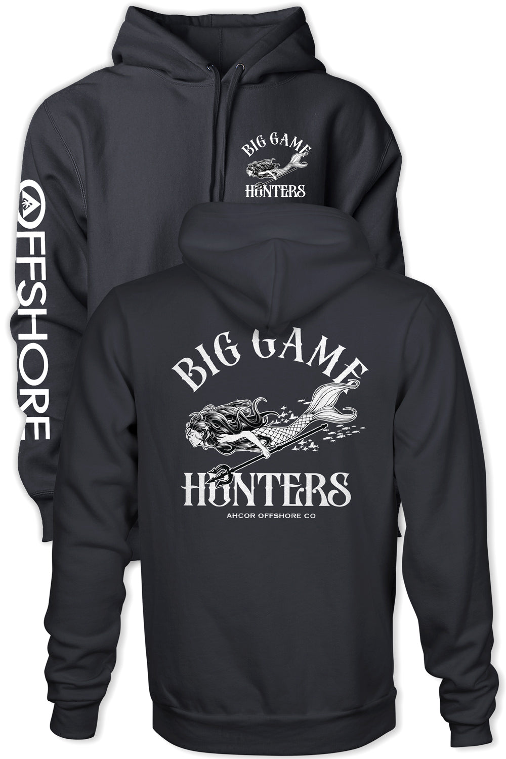 Unisex hoodie with mermaid design front and back design.