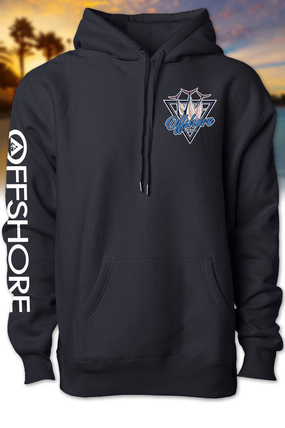 Black hoodie with a logo and 'Offshore' text on a white background